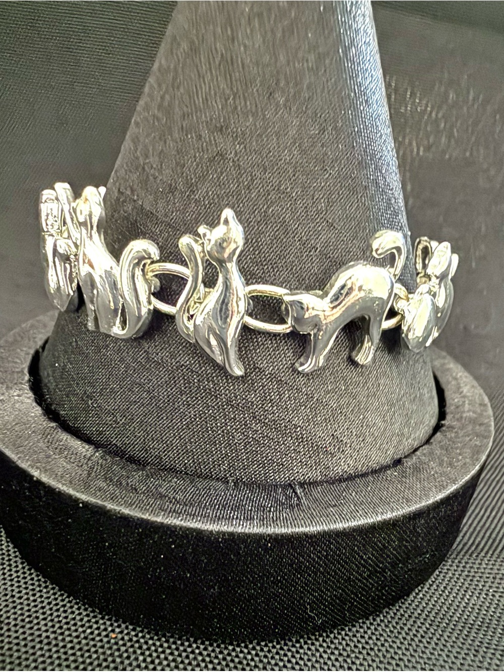 Sterling Silver S925 Cat Link Bracelet 3D Cat Lover Charm Bracelet 7"